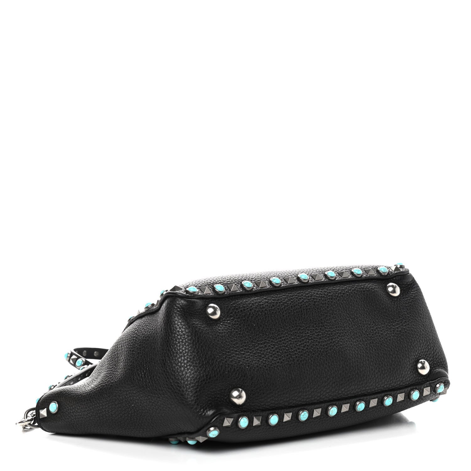 Valentino Garavani Grained Calfskin Turquoise Small Rockstud Rolling Tote Black 4 of 9