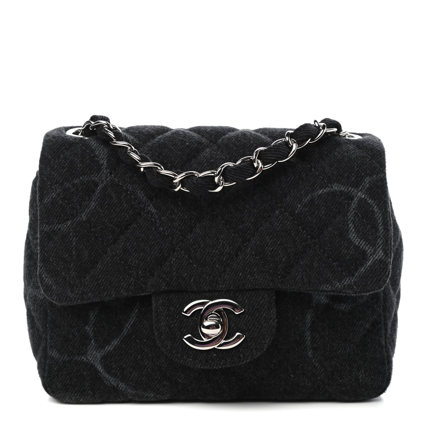 Denim CC Quilted Mini Square Flap Black