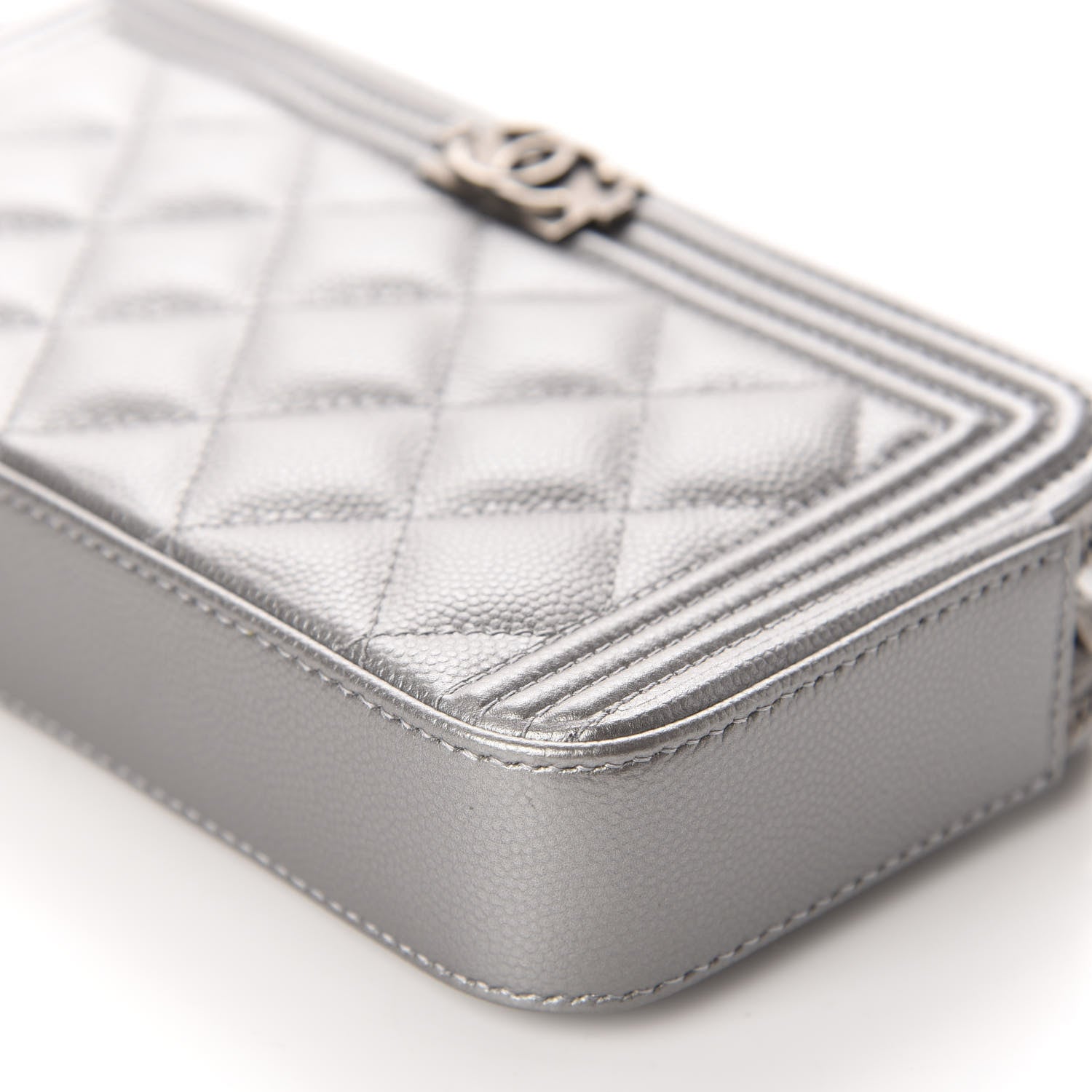 Chanel Metallic Caviar Quilted Small Boy Clutch With Chain Silver 7 of 12