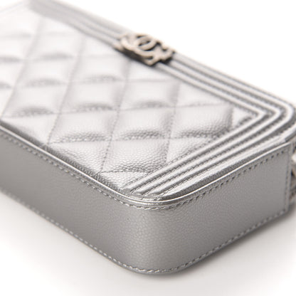 Chanel Metallic Caviar Quilted Small Boy Clutch With Chain Silver 7 of 12