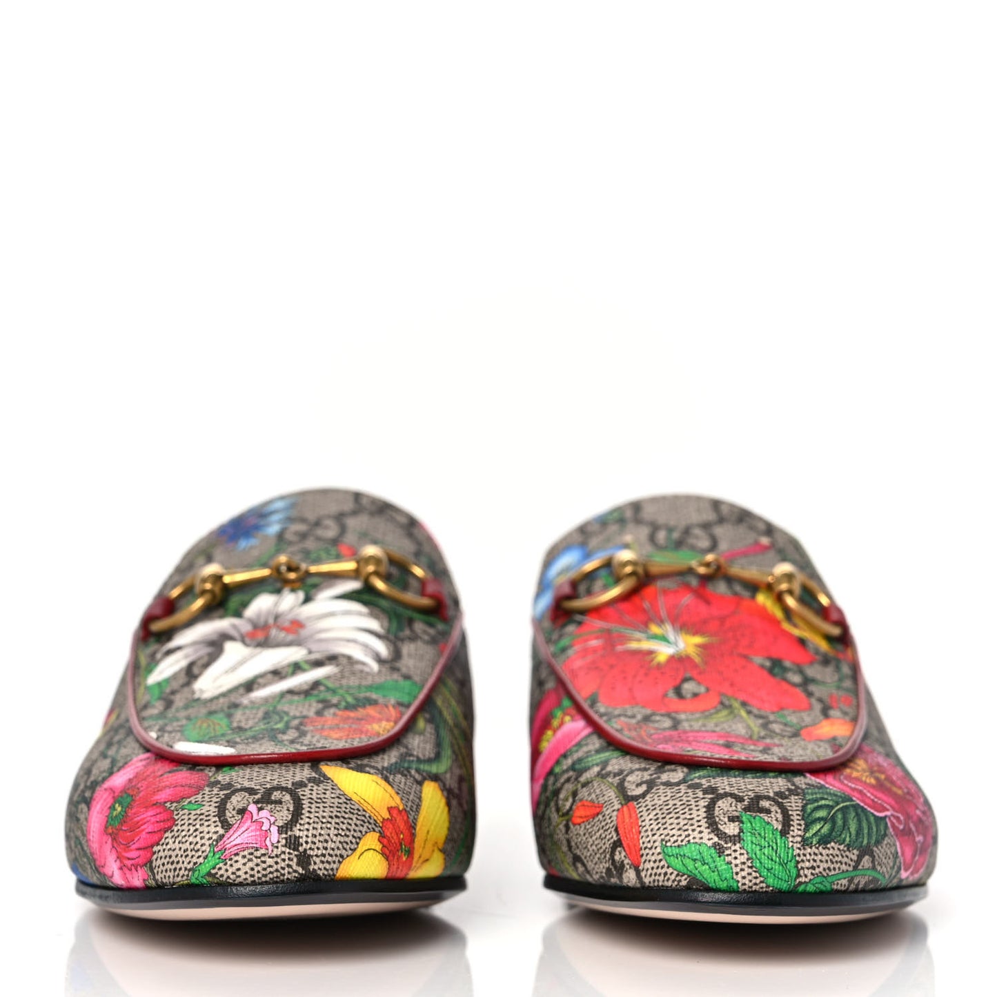 GG Supreme Monogram Flora Womens Princetown Slippers 35 Beige Ebony Multicolor Rosso
