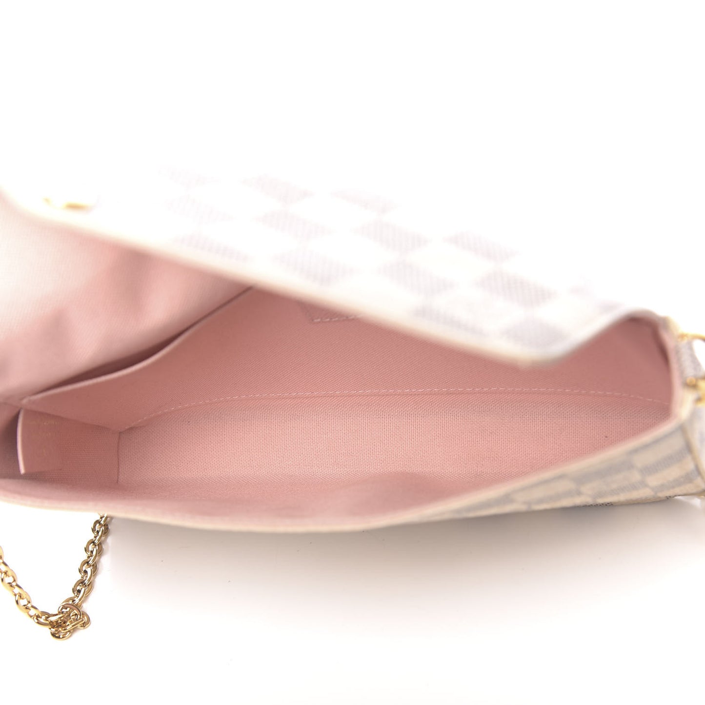 Damier Azur Pochette Felicie Chain Wallet Rose Ballerine
