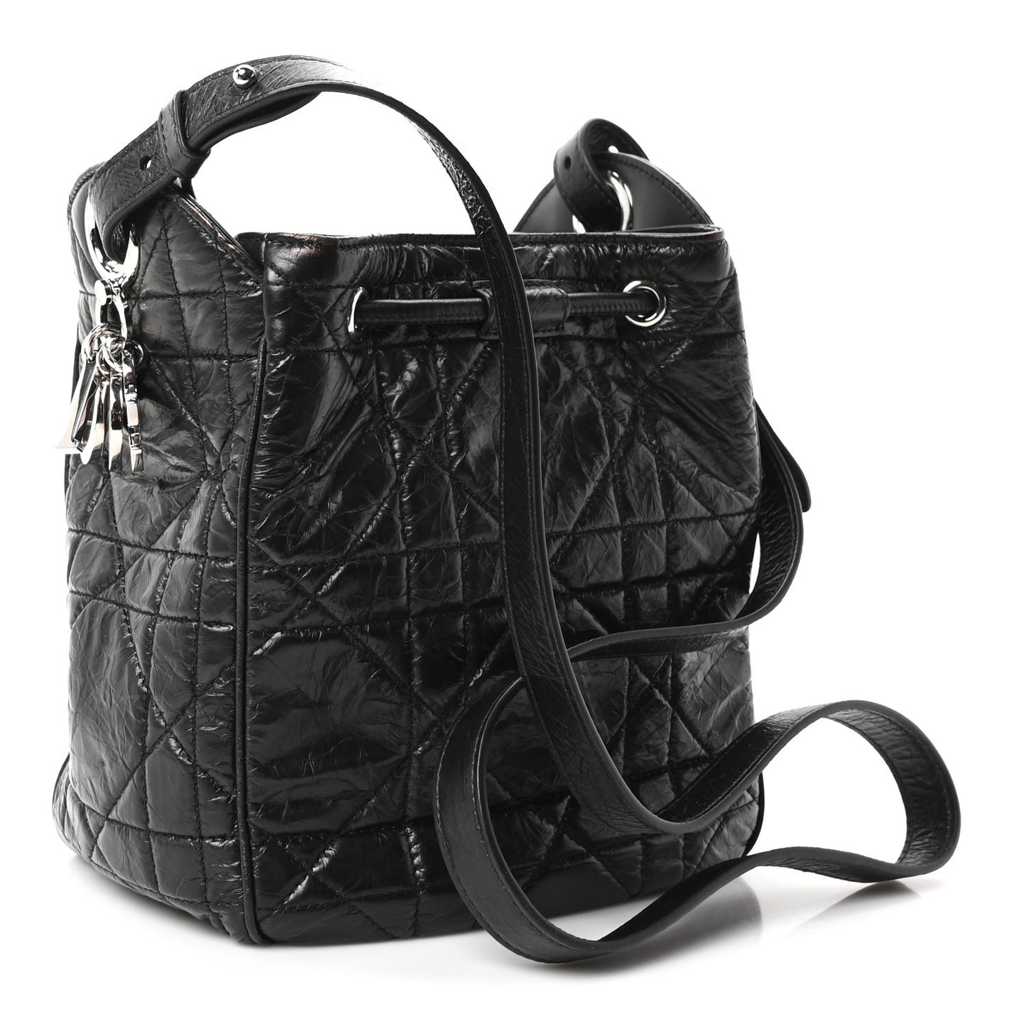 Crinkled Calfskin Macrocannage Small D-Motion Bag Black