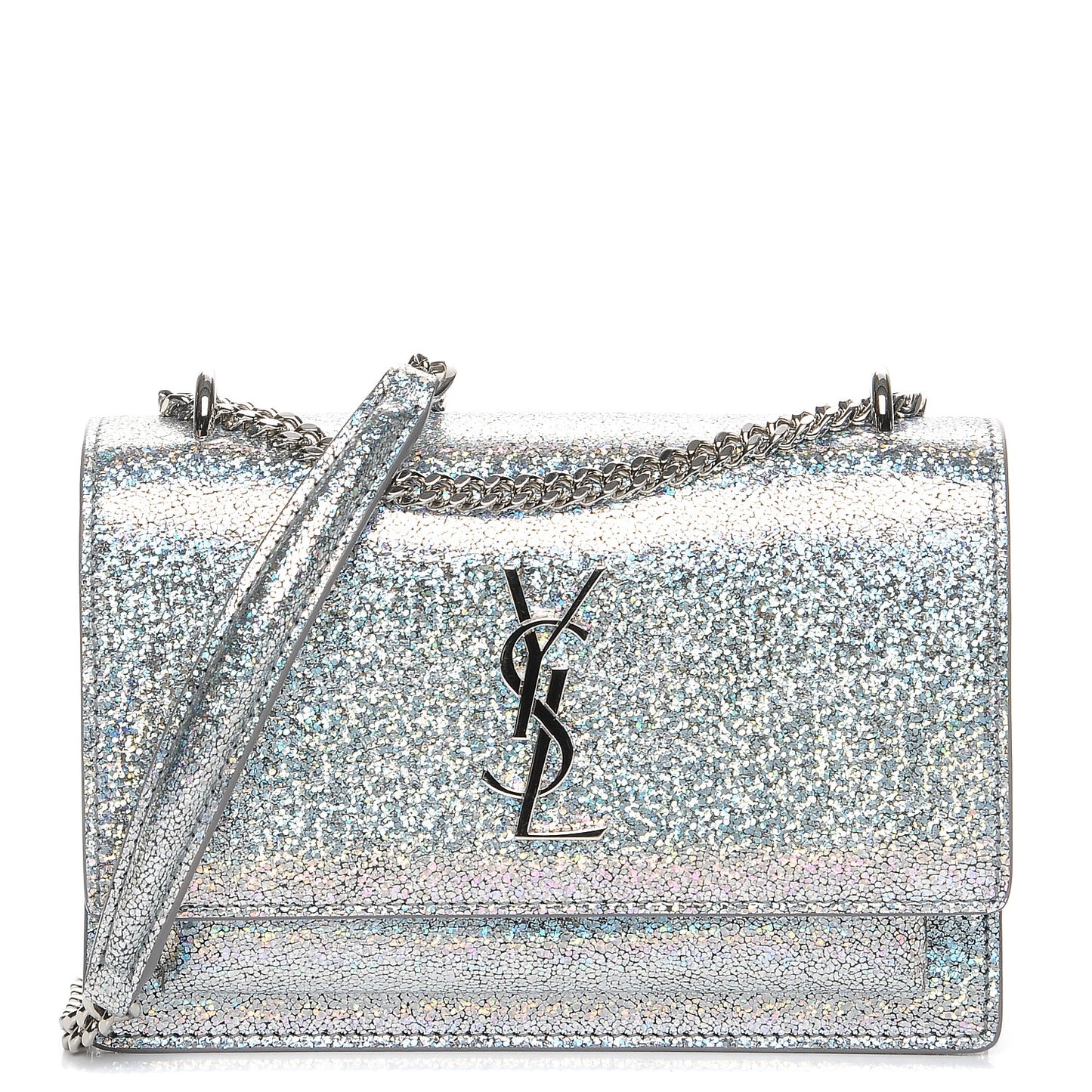 Metallic Crackled Calfskin Monogram Sunset Chain Wallet Star Light