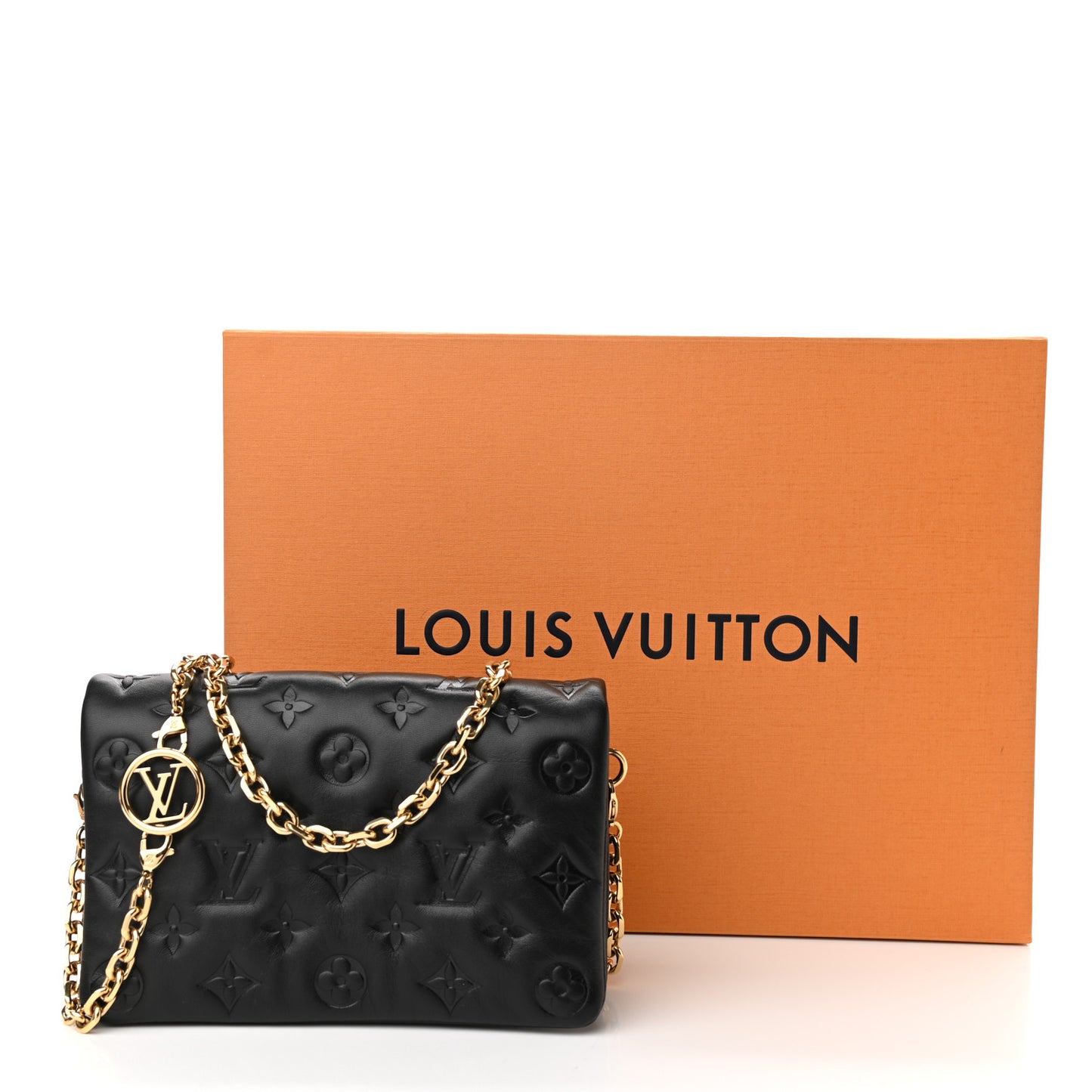 Lambskin Embossed Monogram Pochette Coussin Black