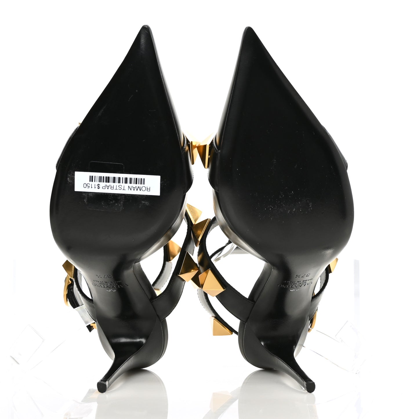 Calfskin Roman Stud Ankle Strap 100mm Pumps 37.5 Black