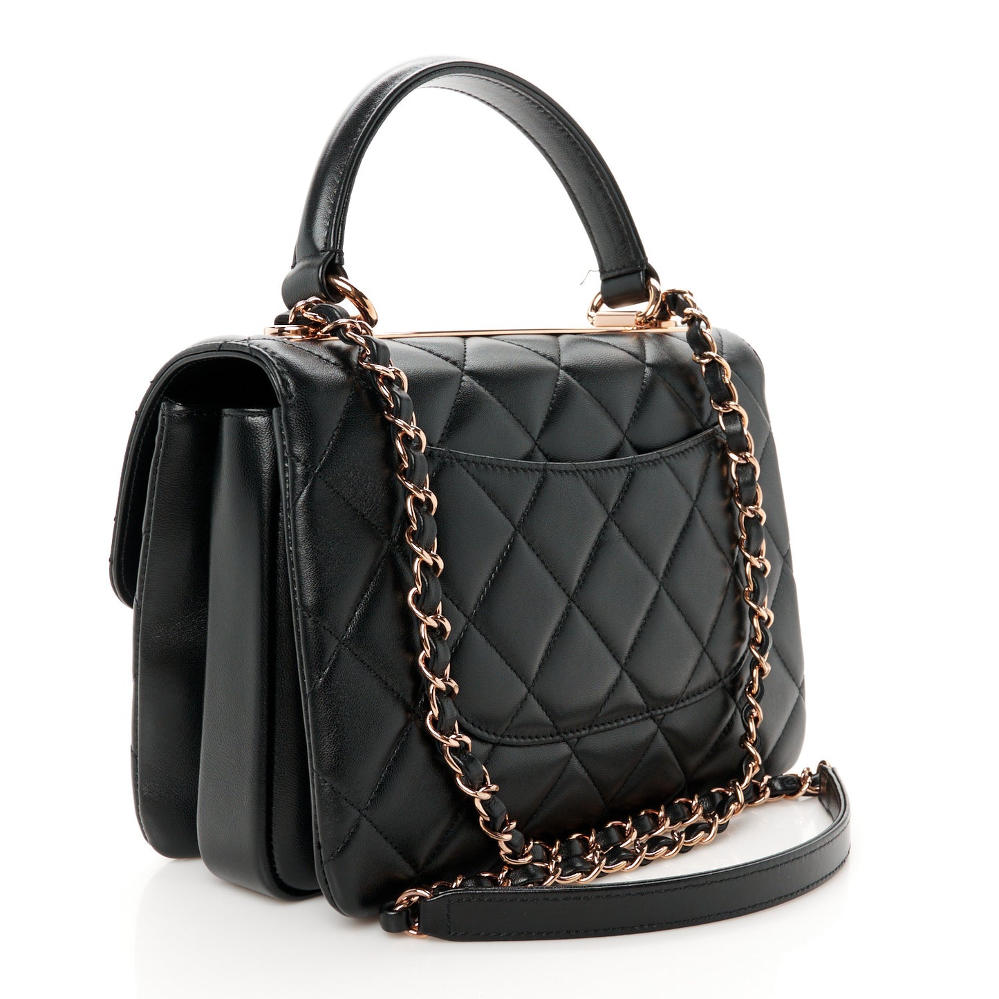 Lambskin Quilted Small Trendy CC Dual Handle Flap Bag Black