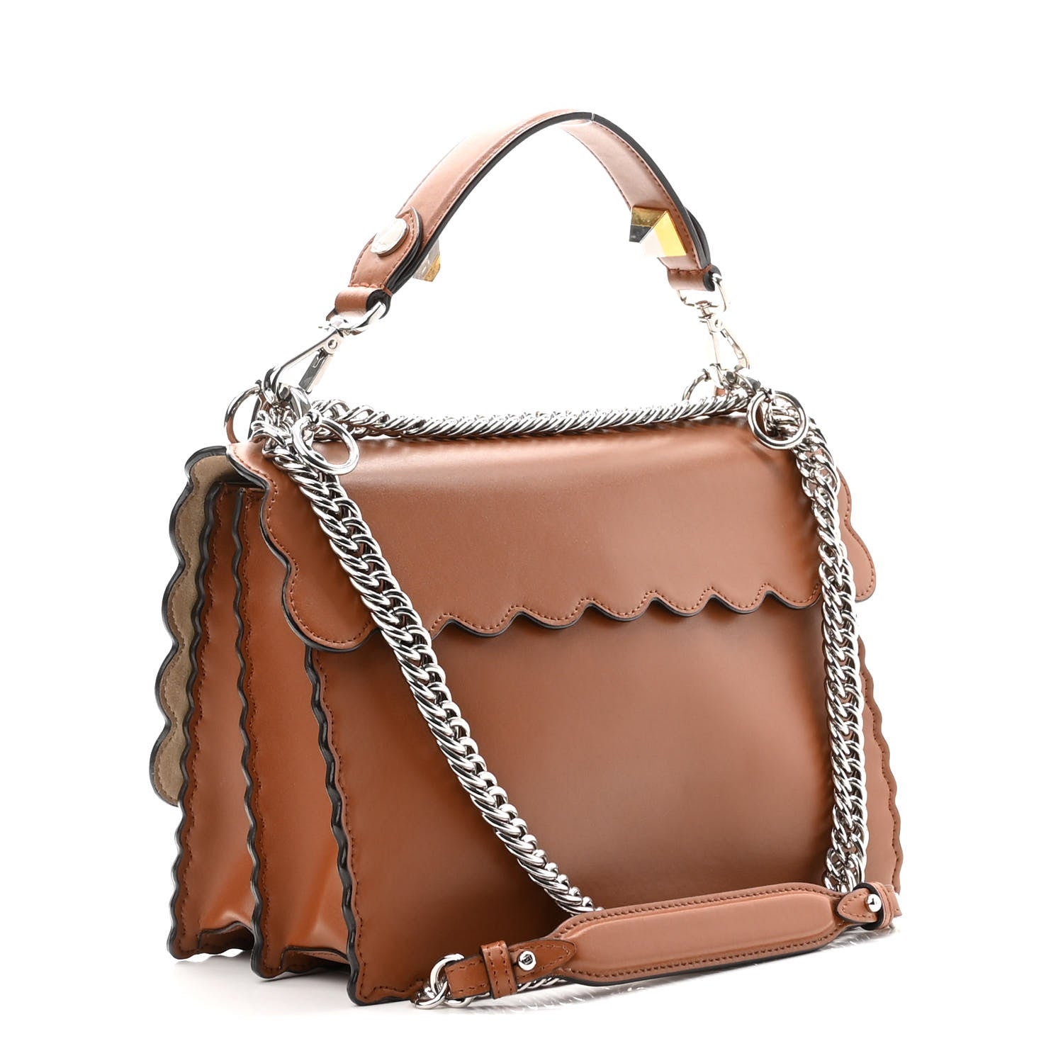 Fendi Vitello Liberty Scalloped Studded Kan I Shoulder Bag Caramello 3 of 10