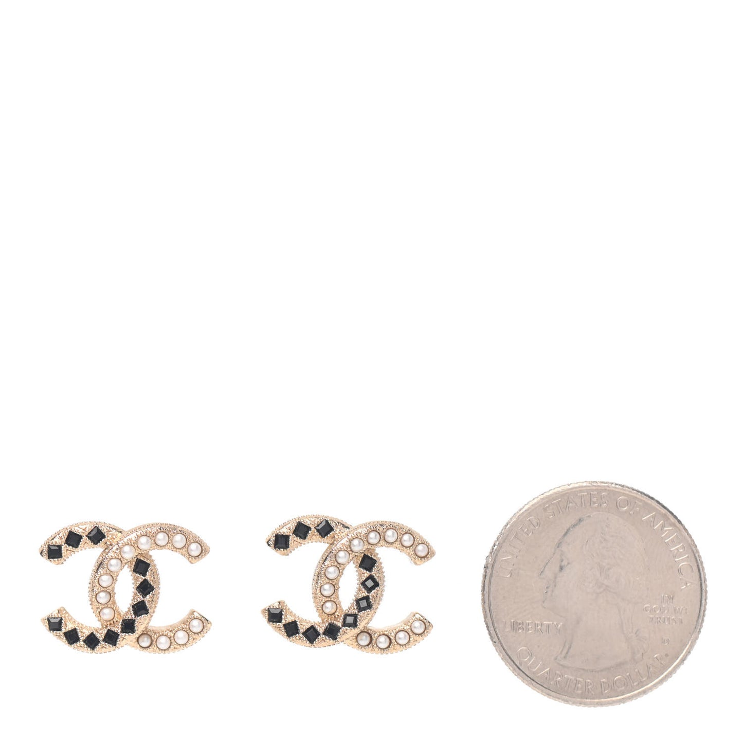 Resin Pearl CC Earrings Gold Black
