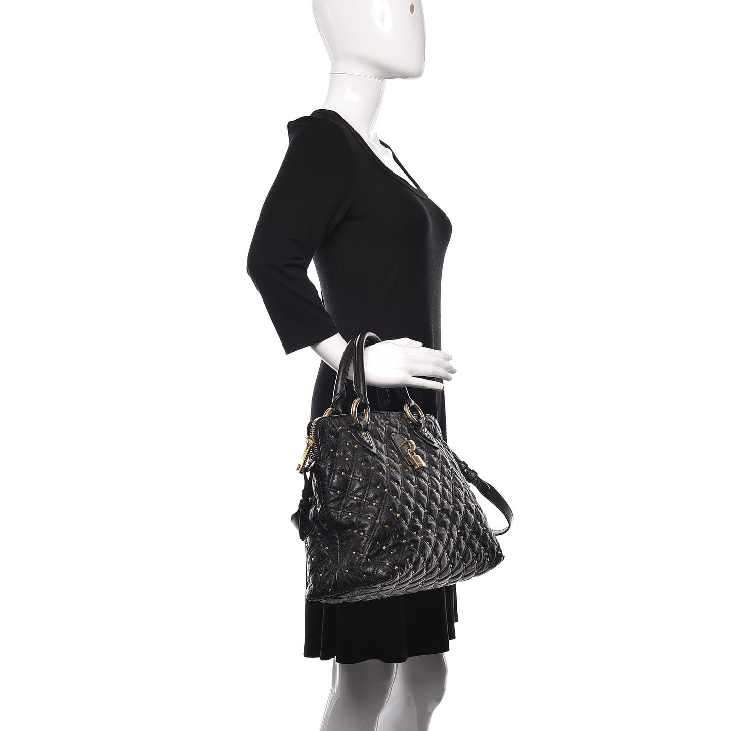 Calfskin Quilted Stardust Rio Satchel Tote Bag Black