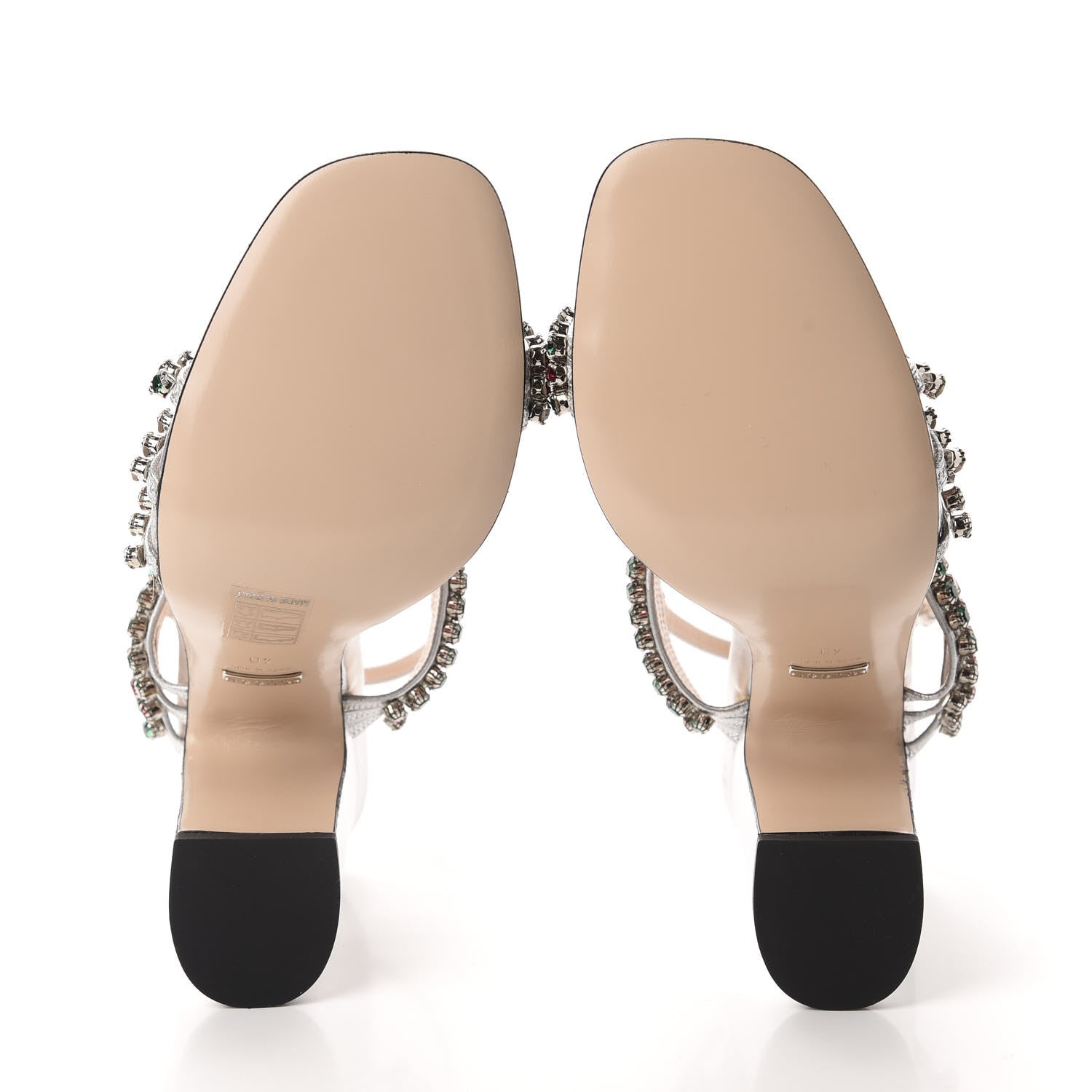 Gucci Nappa Silk Crystal Bertie High Heel Sandals 40 Argento 6 of 9
