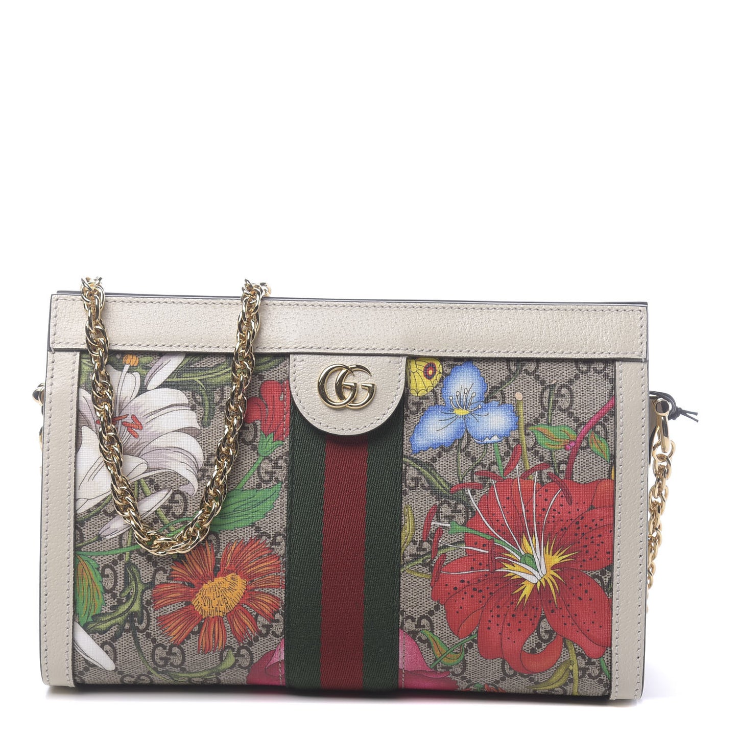 GG Supreme Monogram Flora Web Small Ophidia Chain Shoulder Bag White