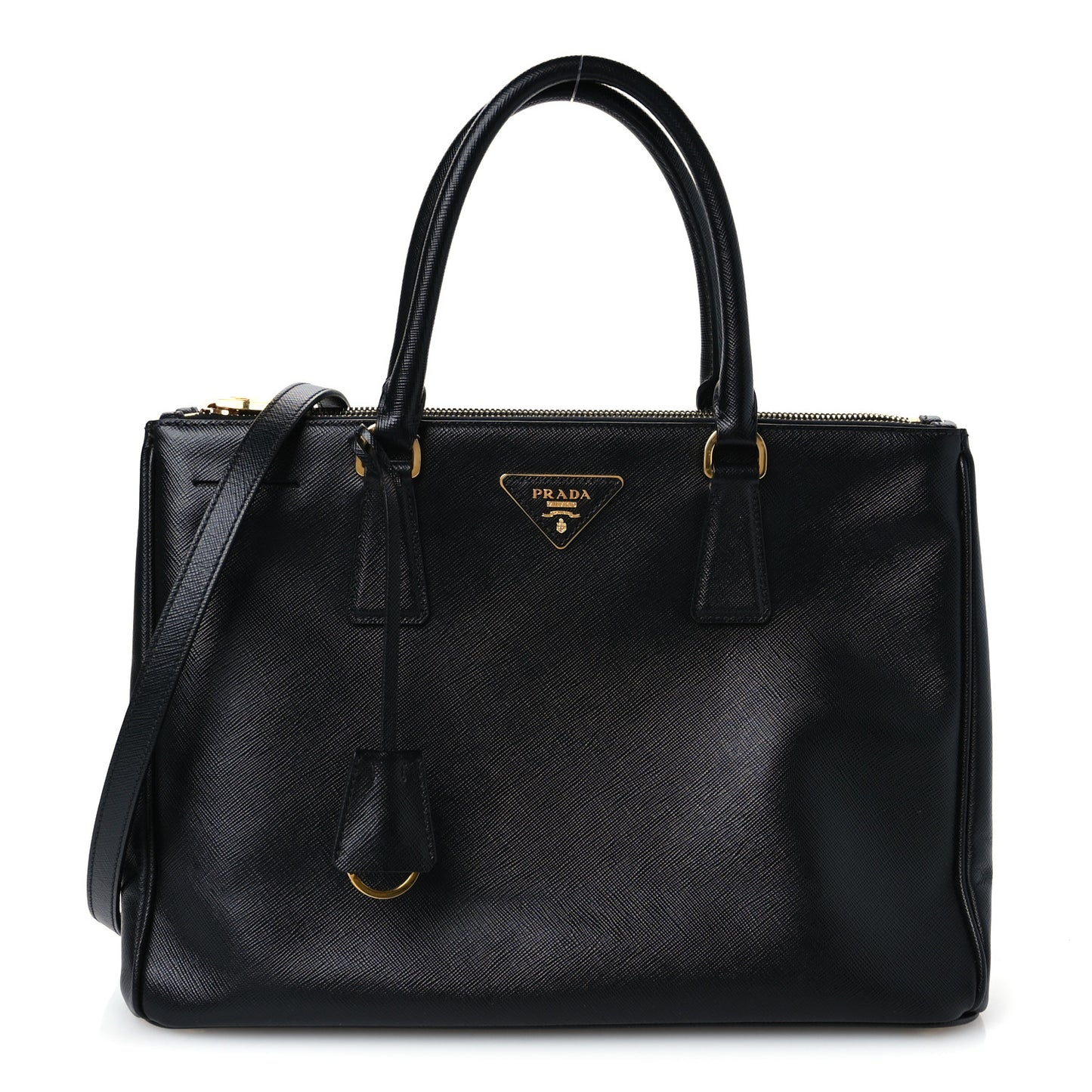 Saffiano Lux Medium Galleria Double Zip Tote Black