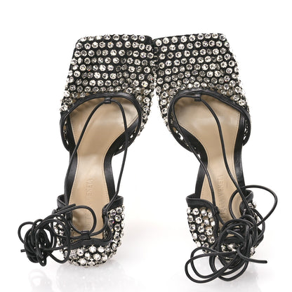 Bottega Veneta Mesh Nappa Crystal Embellished Sparkle Stretch Ankle Tie Sandals 38 Black 2 of 12