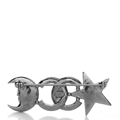 Chanel Ruthenium Crystal CC Moon Star Brooch 3 of 5