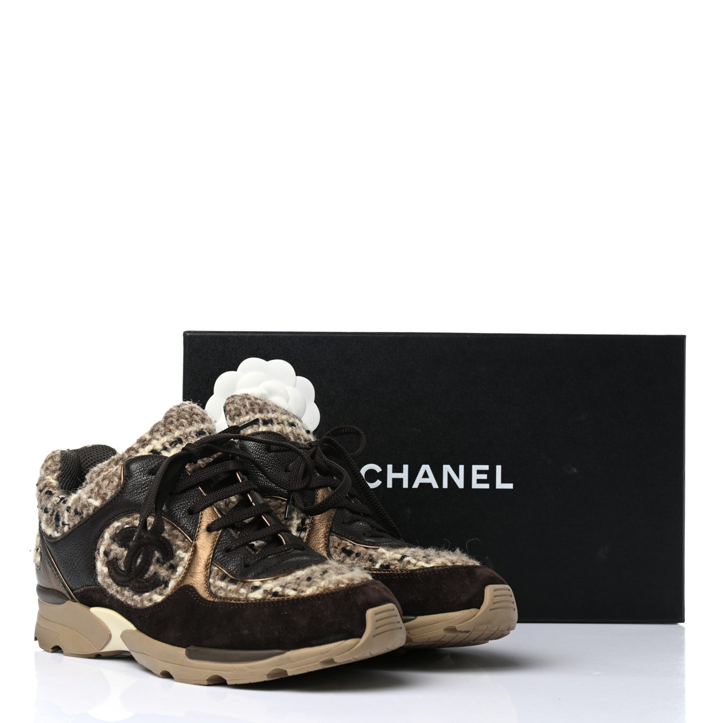 Suede Tweed Goatskin CC Sneakers 40 Brown