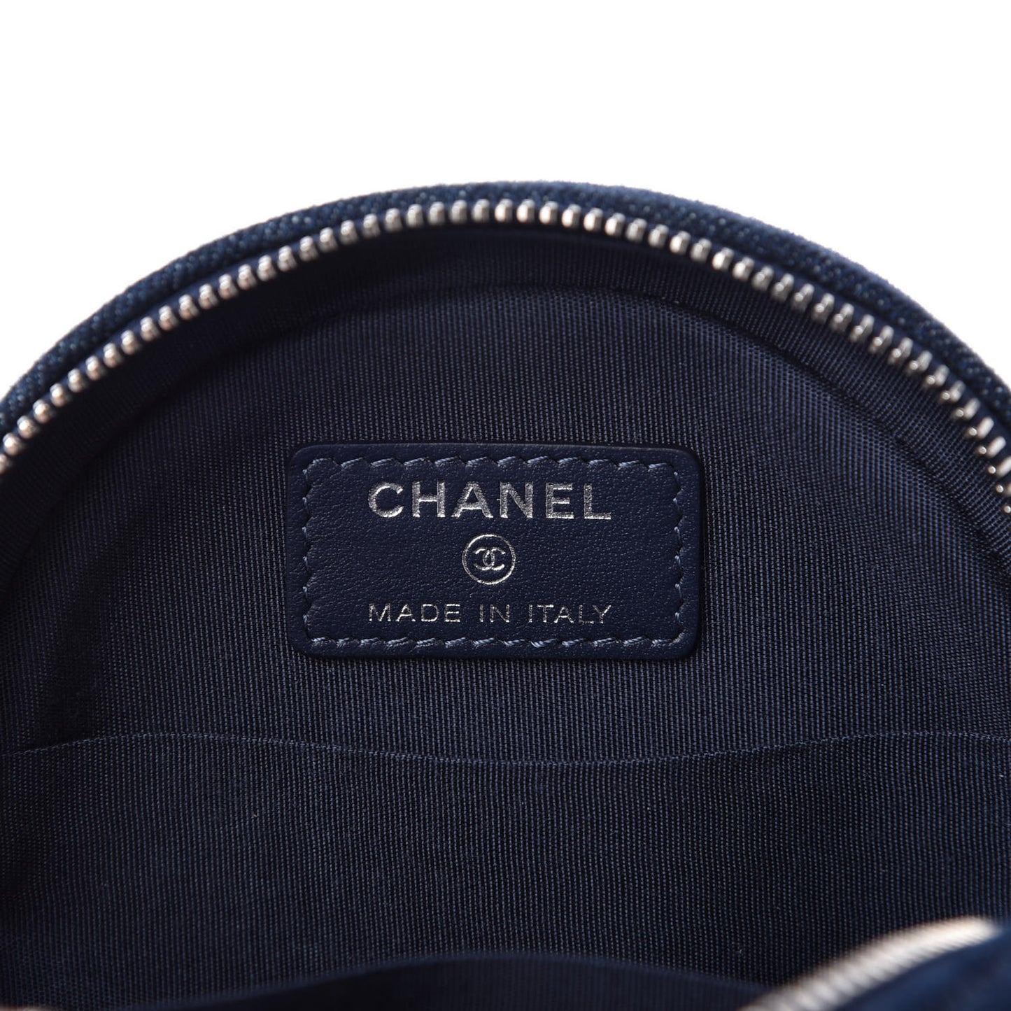 Denim Quilted Round Clutch With Chain Blue