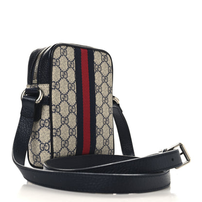 Gucci GG Supreme Monogram Textured Calfskin Web Mini Ophidia Messenger Beige Blue 3 of 10