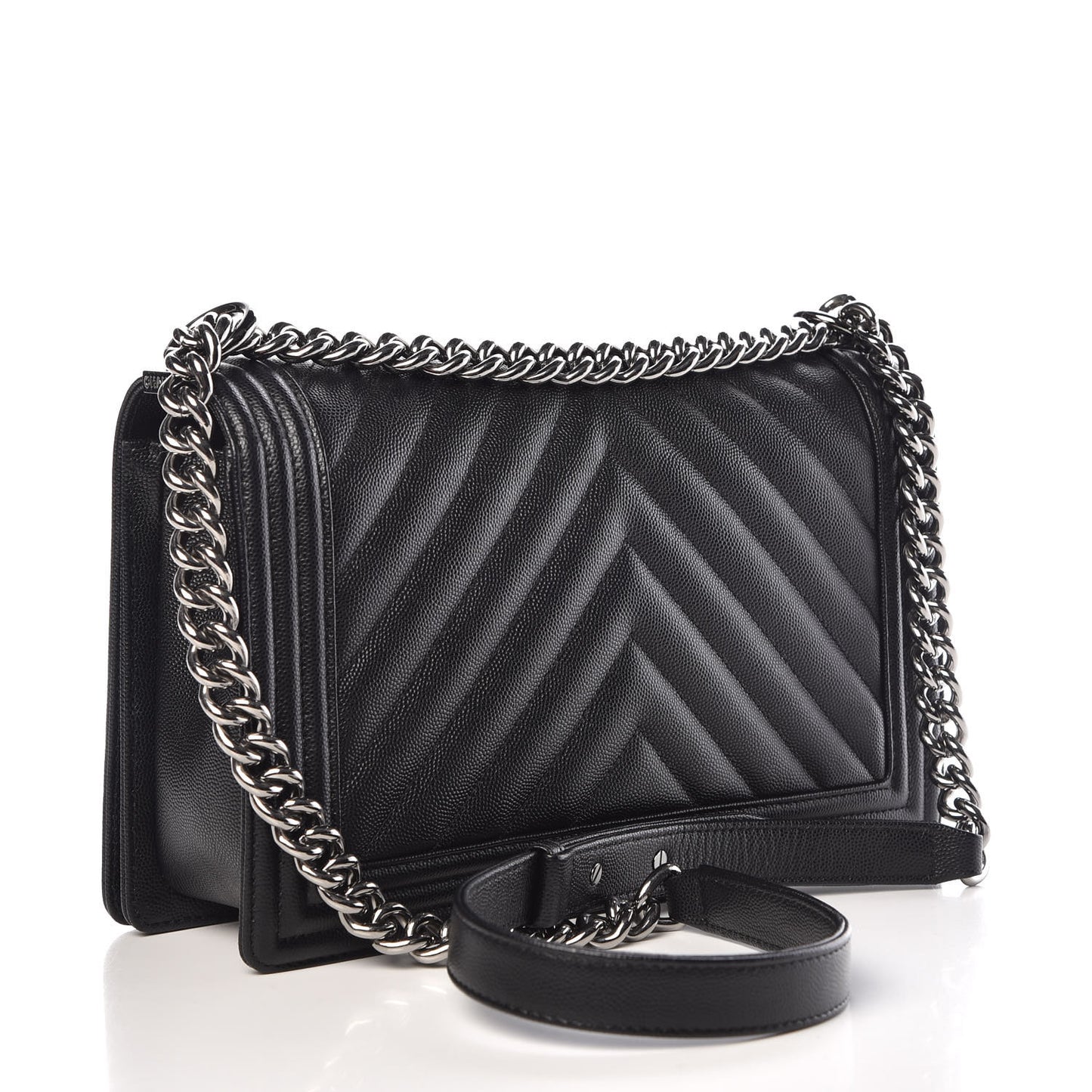 Caviar Chevron Quilted New Medium Boy Flap Black