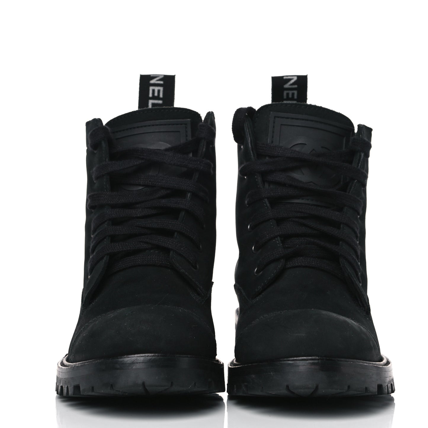 Calfskin Suede Quilted Lace Up Combat Boots 36 Black