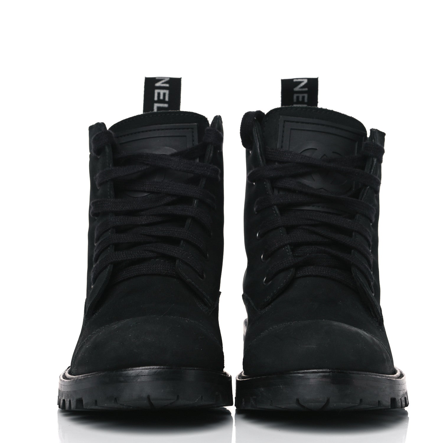 Chanel Calfskin Suede Quilted Lace Up Combat Boots 36 Black 2 of 4