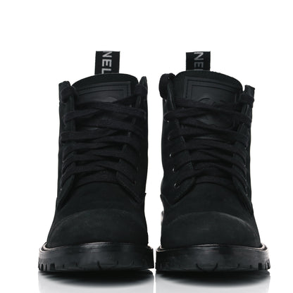 Chanel Calfskin Suede Quilted Lace Up Combat Boots 36 Black 2 of 4