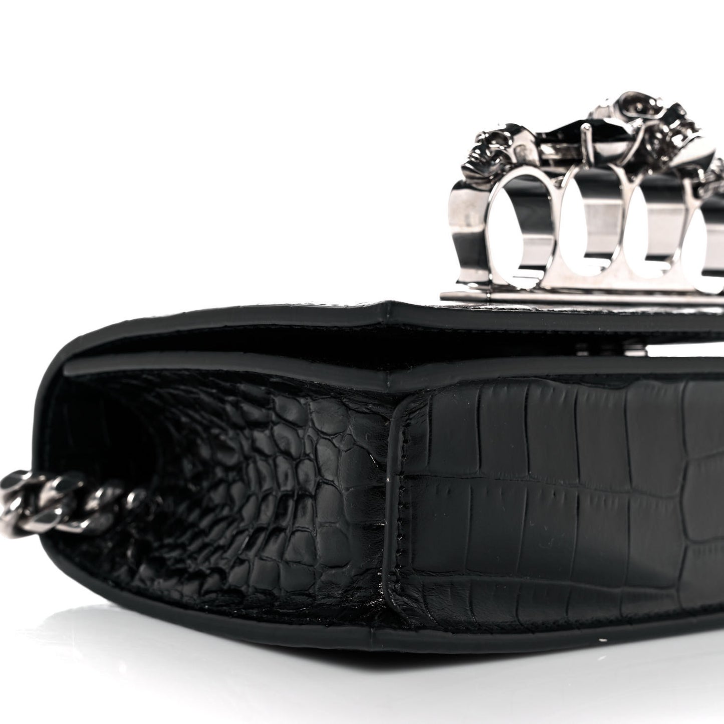 Crocodile Embossed Calfskin Knuckle Crossbody Black
