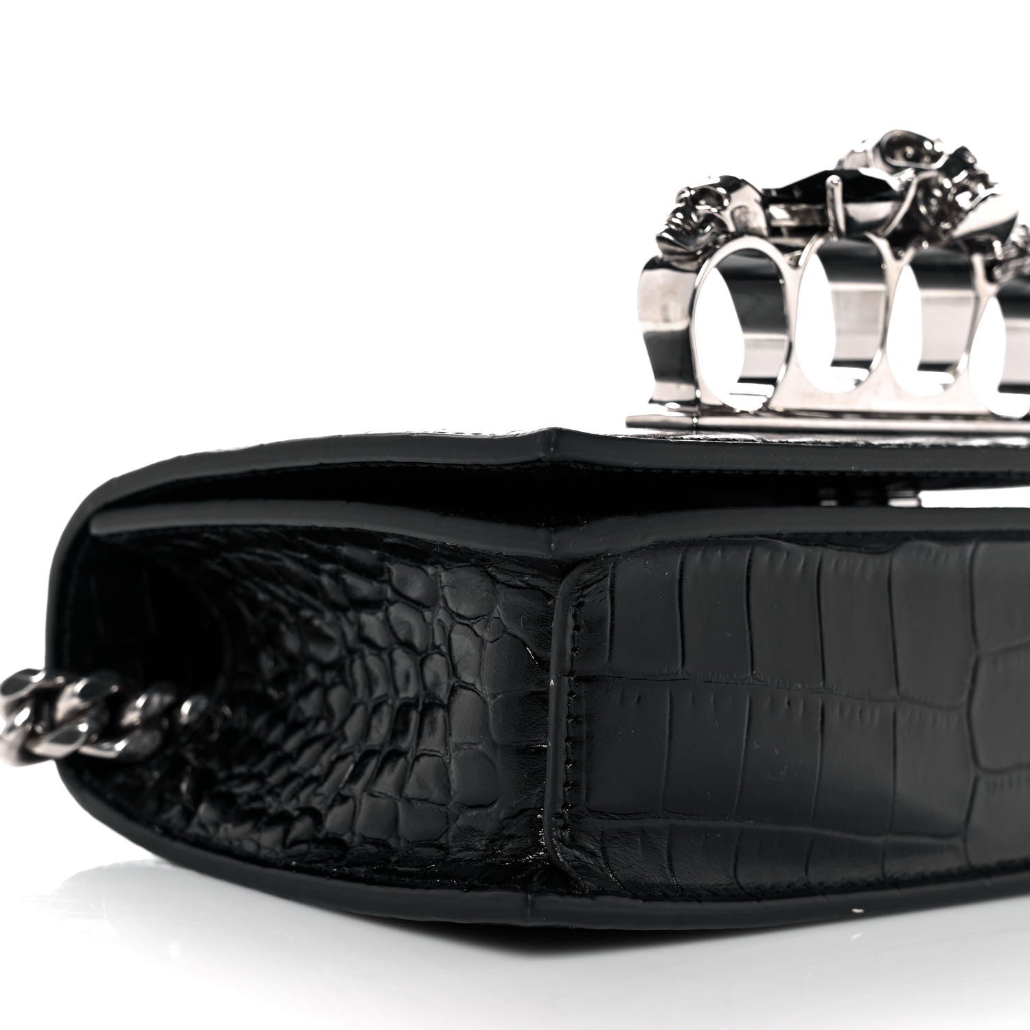 Alexander McQueen Crocodile Embossed Calfskin Knuckle Crossbody Black 8 of 9