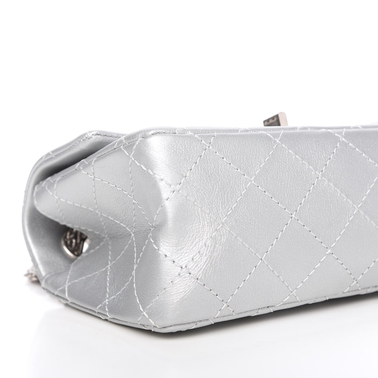 Metallic Grained Calfskin Quilted 2.55 Reissue Mini Flap Silver