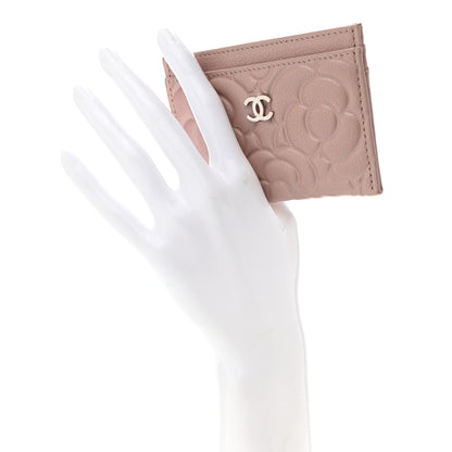 Chanel Goatskin Camellia Embossed Card Holder Light Pink 2 of 12