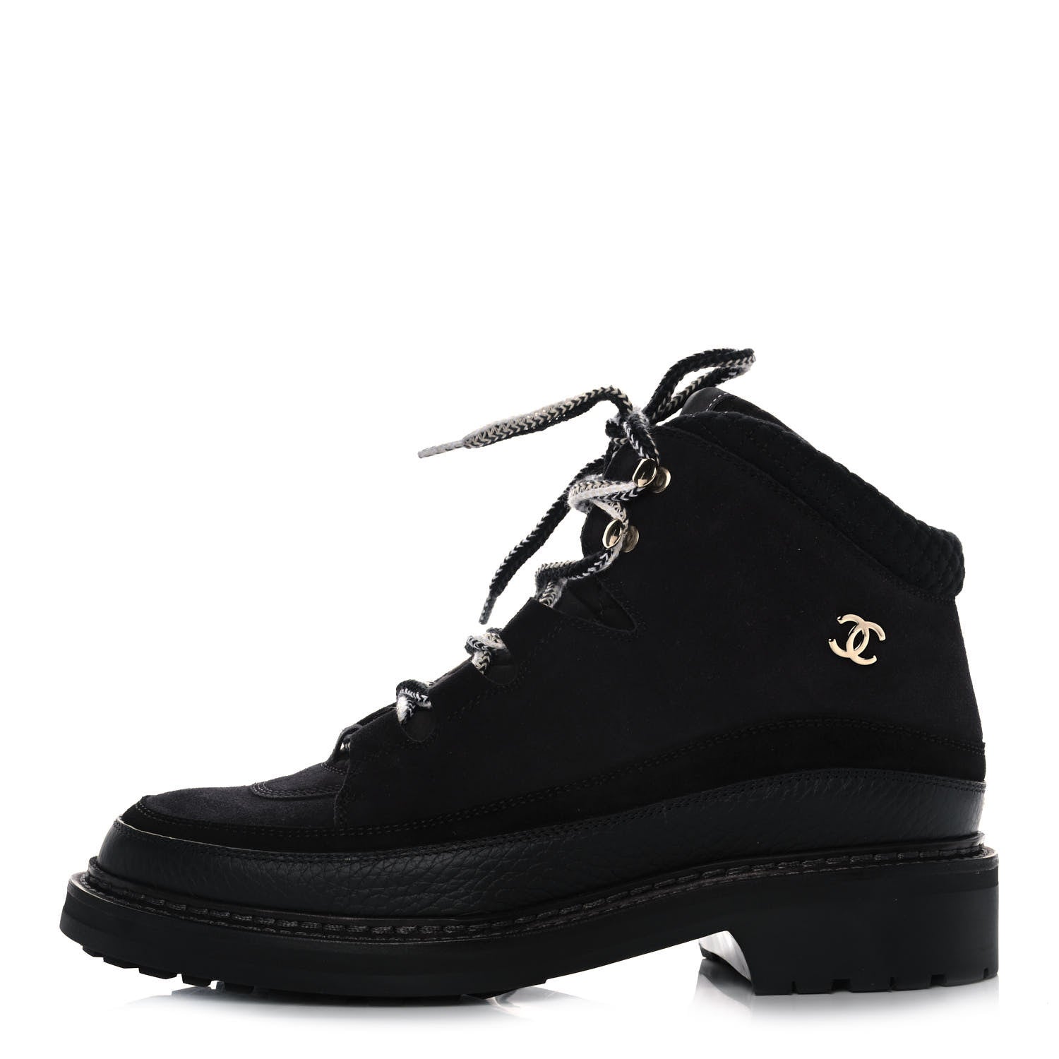 Chanel Suede Grained Calfskin CC Lace Up Boots 41 Black 1 of 10