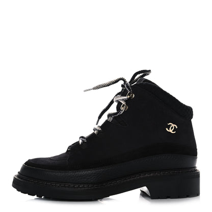 Chanel Suede Grained Calfskin CC Lace Up Boots 41 Black 1 of 10