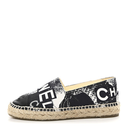 Chanel Printed Canvas Grosgrain 31 Rue Cambon Espadrilles 38 Black White 1 of 10