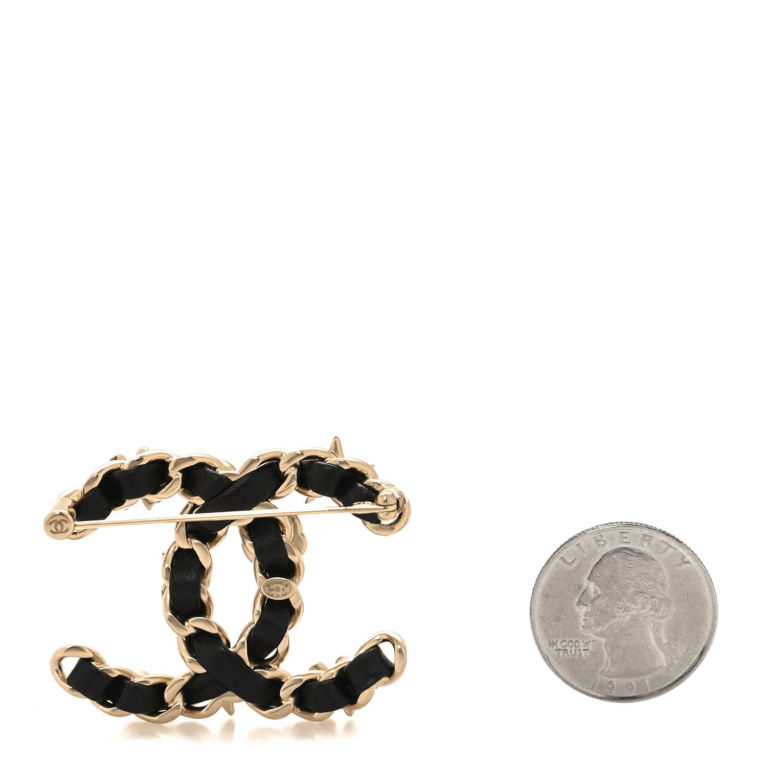 Chanel Lambskin Pearl Strass Sergeant Chanel Brooch Black Gold 2 of 4