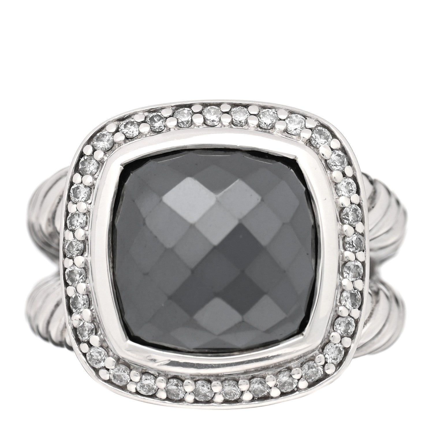 David Yurman Sterling Silver Diamond Hematite 11mm Albion Ring 51 5.75 1 of 4