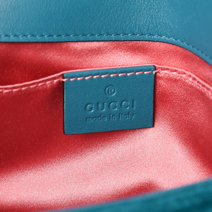Gucci Velvet Matelasse Mini GG Marmont Shoulder Bag Pavone Cyan 6 of 9