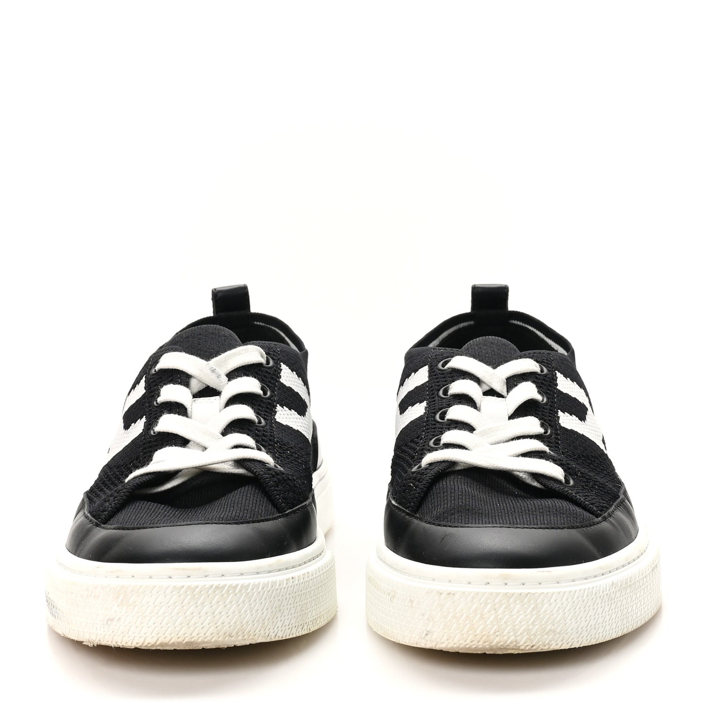 Knit Fabric Calfskin Deep Sneakers 38 Black White