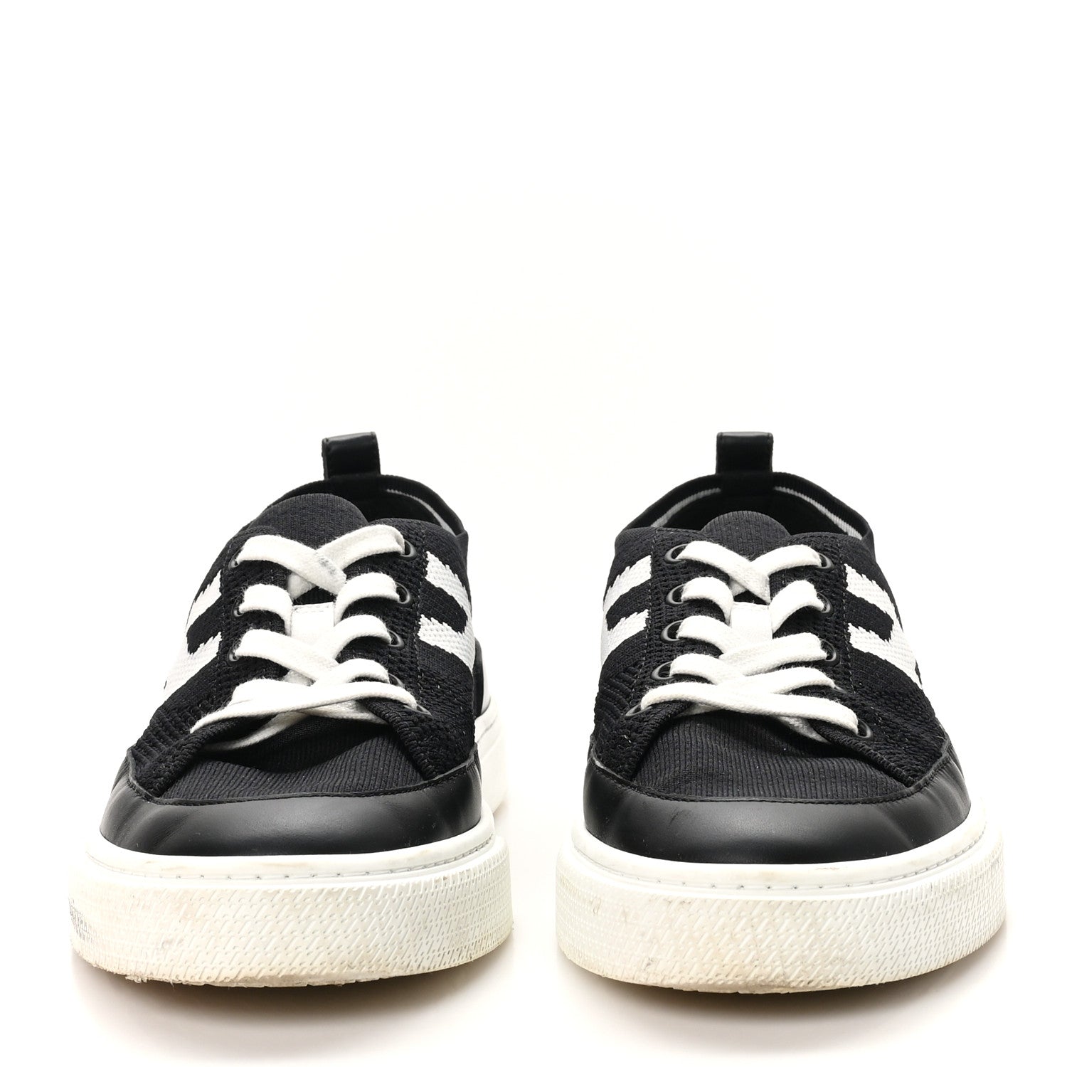 Hermes Knit Fabric Calfskin Deep Sneakers 38 Black White 3 of 10