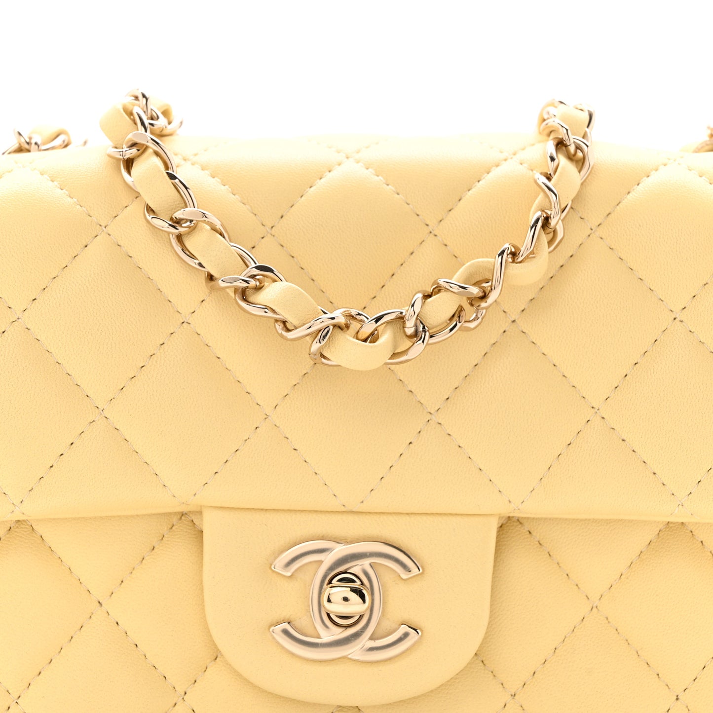 Lambskin Quilted Mini Rectangular Flap Yellow