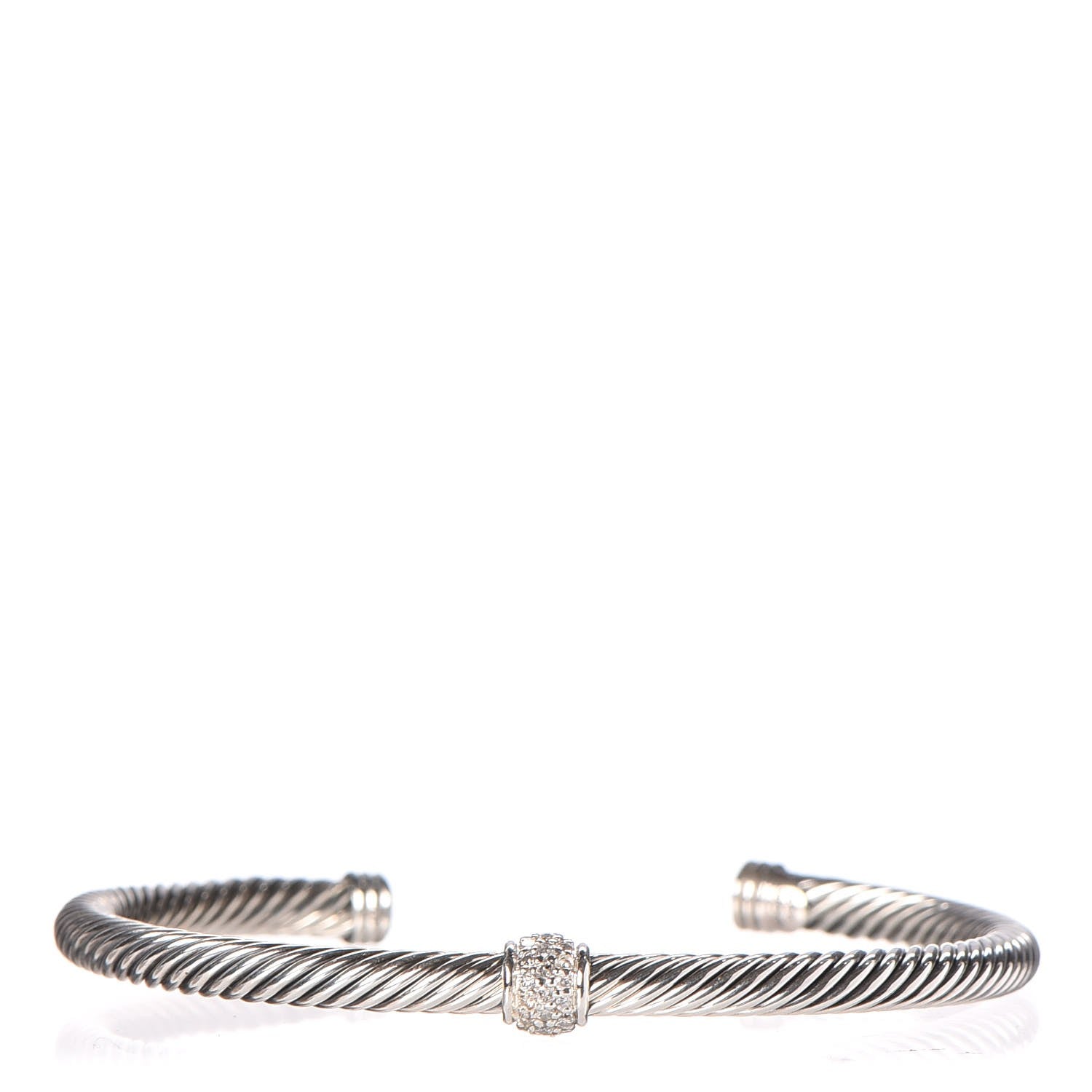 David Yurman Sterling Silver Diamond 4mm Cable Classics Single Station Bracelet 1 of 7