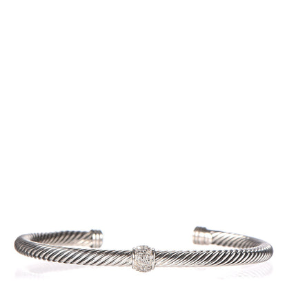 David Yurman Sterling Silver Diamond 4mm Cable Classics Single Station Bracelet 1 of 7