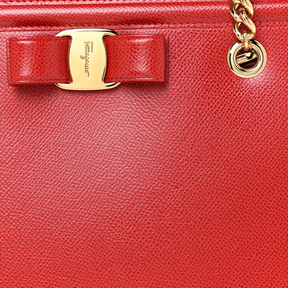 Salvatore Ferragamo Hammered Calfskin Vara Bow Chain Tote Red 8 of 10
