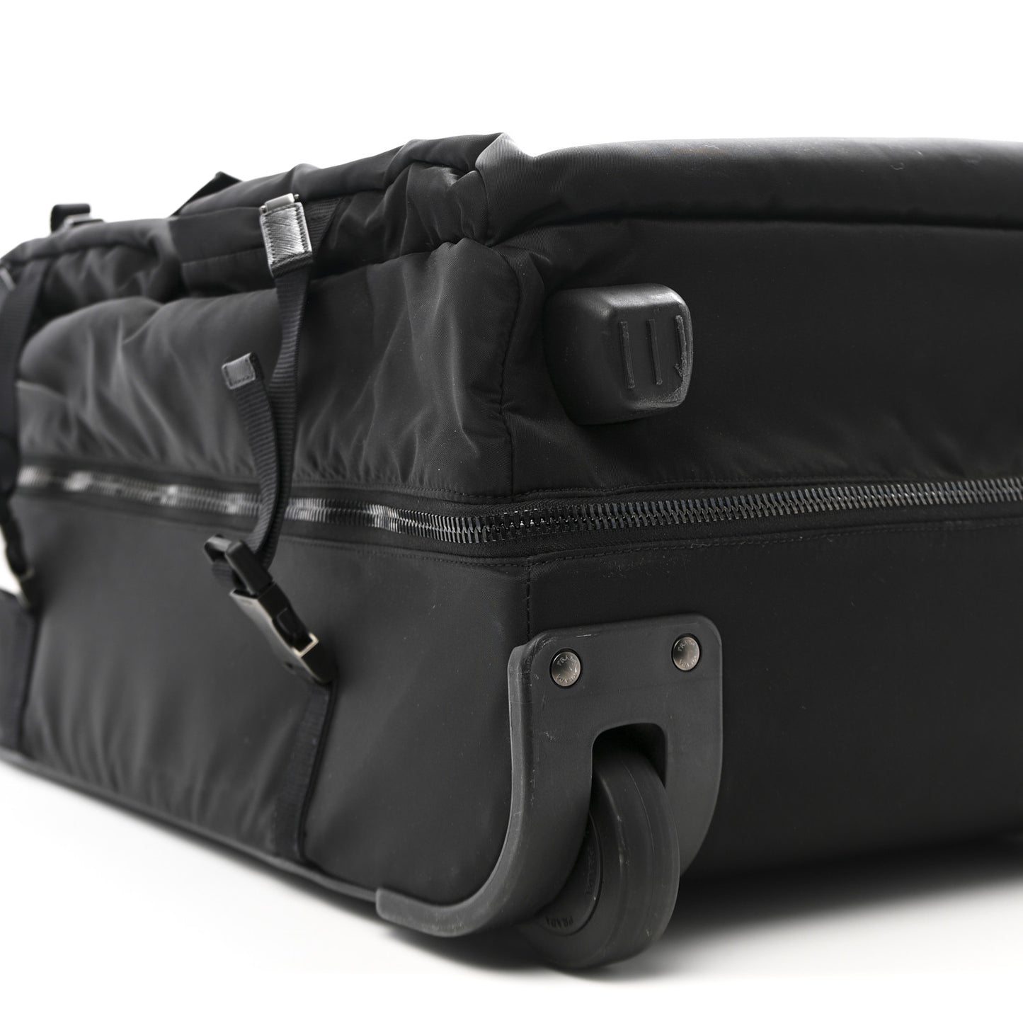 Tessuto Nylon Saffiano Trolley Rolling Suitcase Luggage Black