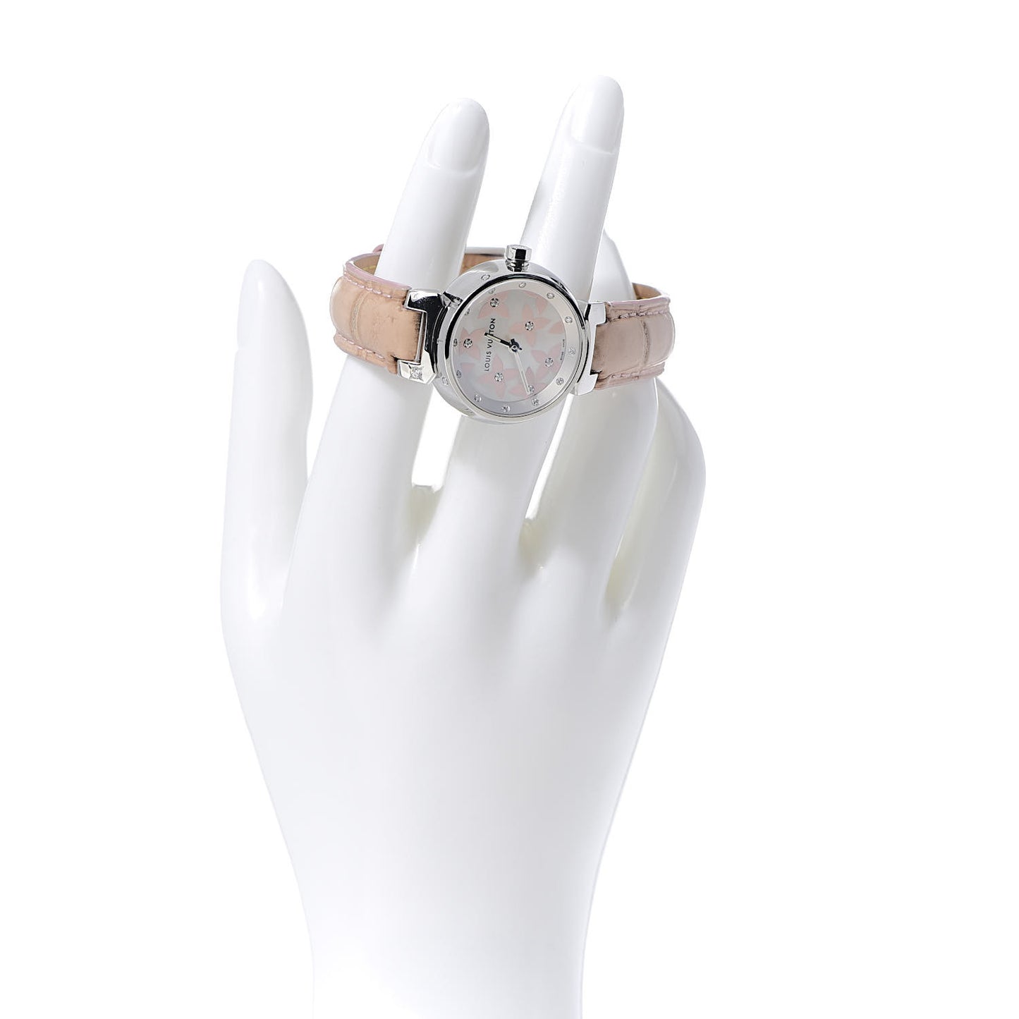 Stainless Steel Alligator Diamond Mother of Pearl 28mm Tambour Lovely Quartz Watch