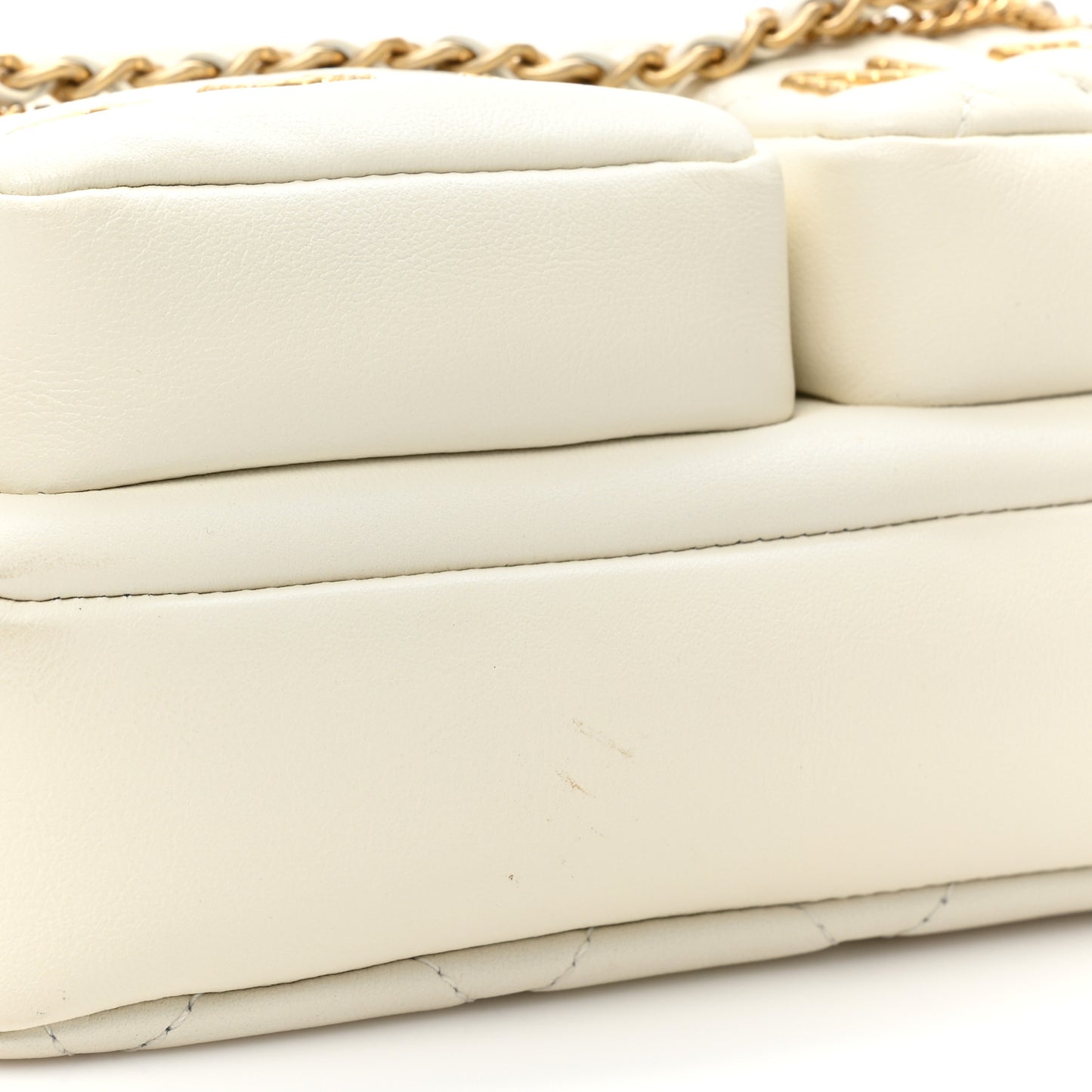 Calfskin Quilted Small Camera Case White