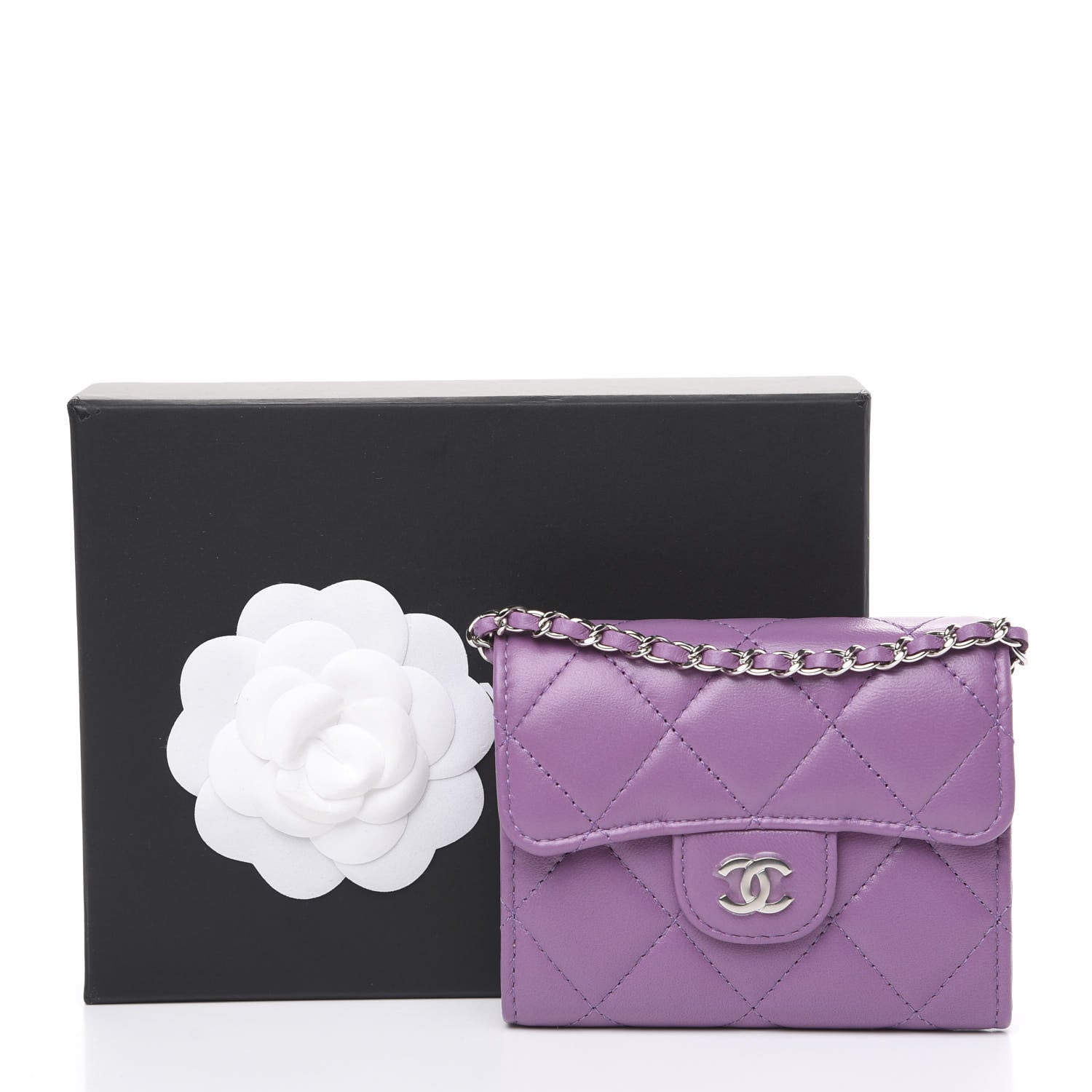 Chanel Lambskin Quilted Flap Card Holder On Chain Violet Purple 8 of 8