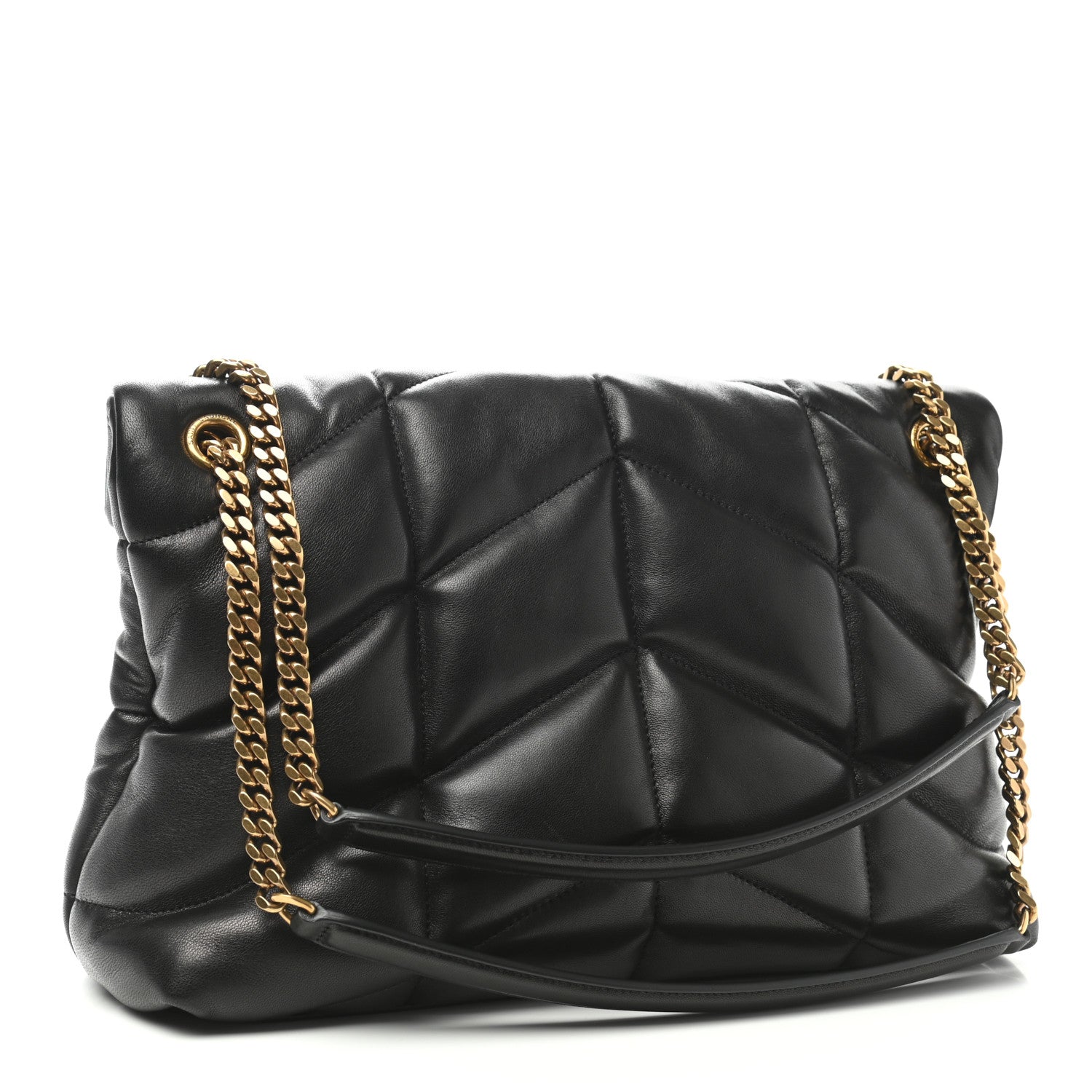 Saint Laurent Lambskin Quilted Medium Loulou Puffer Monogram Chain Satchel Black 3 of 11