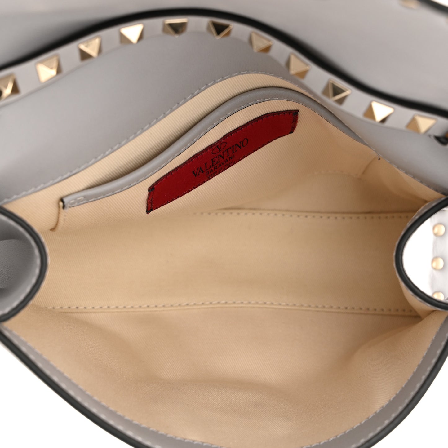 Pebbled Calfskin Medium Rockstud Flip Lock Crossbody Bag Pastel Grey
