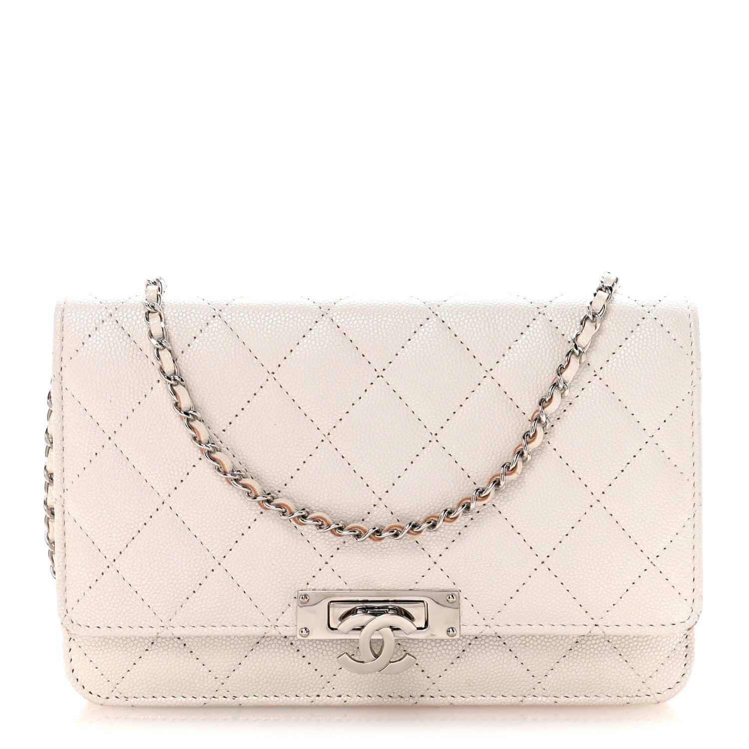 Chanel Iridescent Caviar Quilted Golden Class Wallet On Chain WOC White 1 of 10