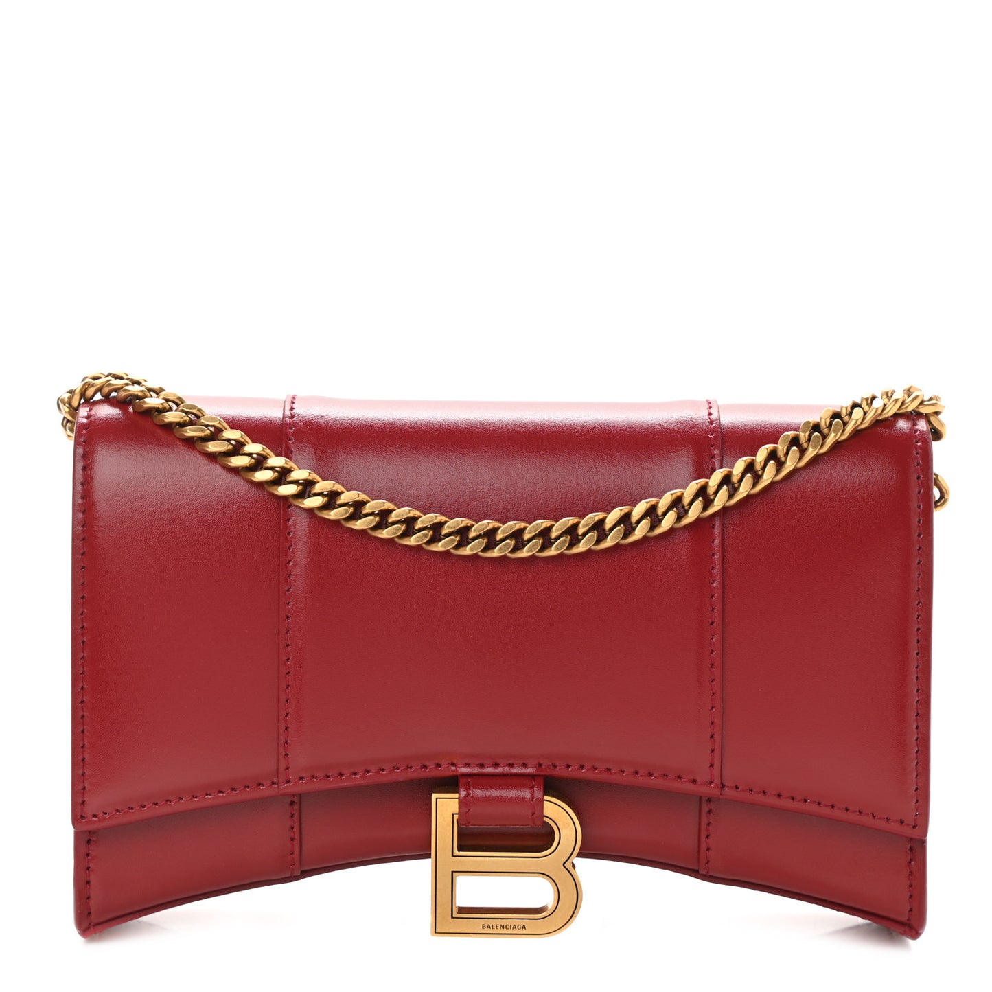 Shiny Box Calfskin Hourglass Chain Bag Bright Red